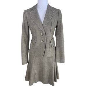 VTG Ann Taylor Size 2P/4P Petite Skirt Suit w/ Blazer Jacket Glen Plaid Brown